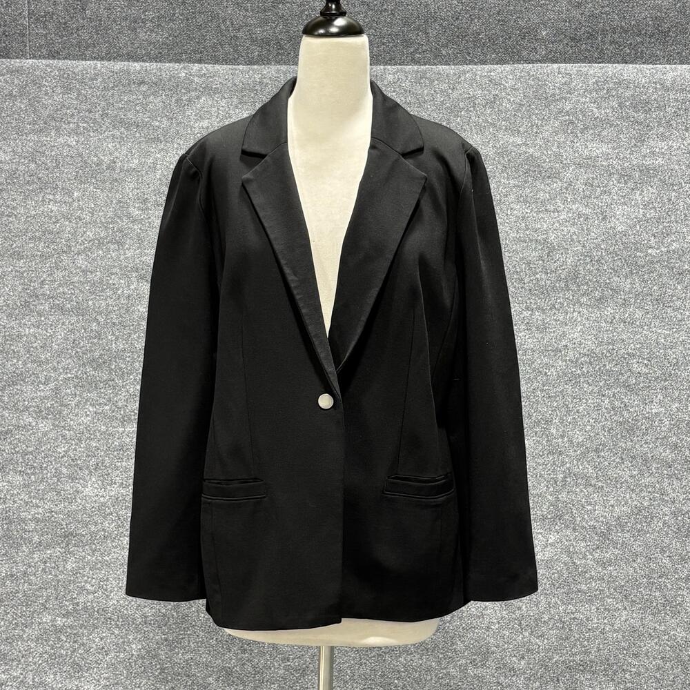 Chicos Blazer Womens 2 Black Large Long Sleeve Classic Career Jacket Office